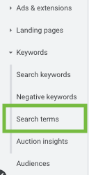 interfaz de anuncios de google - términos de búsqueda