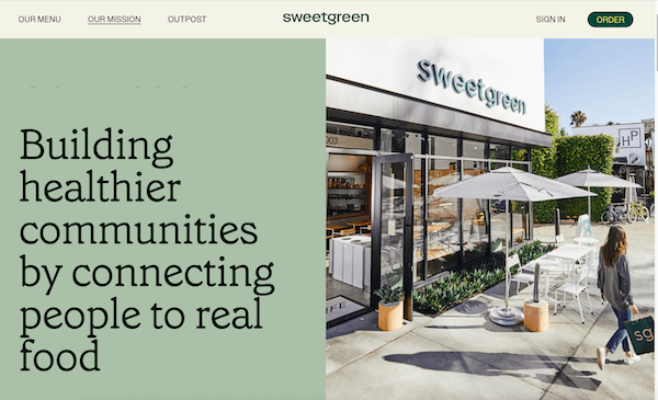 cómo comercializar un restaurante - ejemplo de declaración de misión de sweetgreen